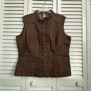 Christopher & Banks Brown Sleeveless Eyelet Utility Vest